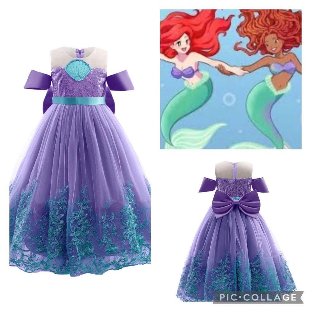 Girls Purple Mermaid Tulle Party Dress with Aqua Accents